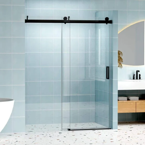 Abruzzo 60 in. W x 76 in. H Frameless Single Sliding Shower Door in Matte Black with Tempered Clear Glass