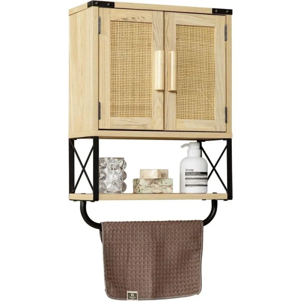 Adrinfly 15 in. W x 7 in. D x 23 in. H in Rattan Wood Ready to Assemble Upper Medicine Cabinet with Adjustable Shelf