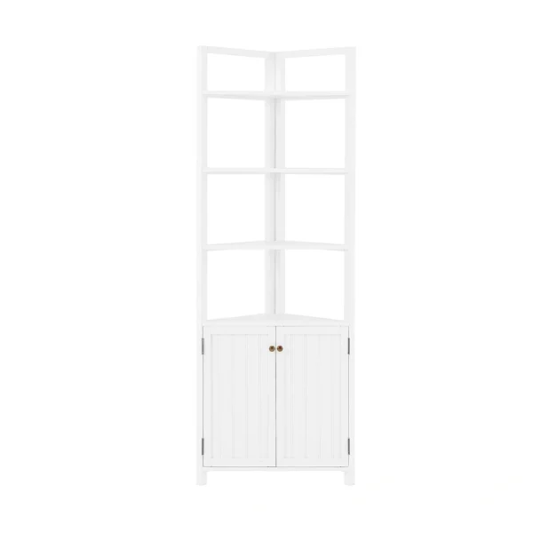 Alaterre Furniture 25-in x 68-in x 18-in White Wood Freestanding Corner Linen Cabinet