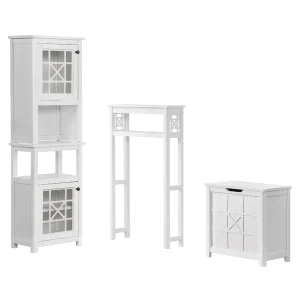 Alaterre Furniture 27-in x 44-in x 8-in White Wood Freestanding Linen Cabinet