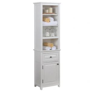 Alaterre Furniture Dorset 17-in x 65-in x 13-in White Wood Freestanding Linen Cabinet