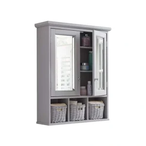 allen + roth 24.75-in x 30.25-in Surface Mount Grey Mirrored Soft Close Medicine Cabinet