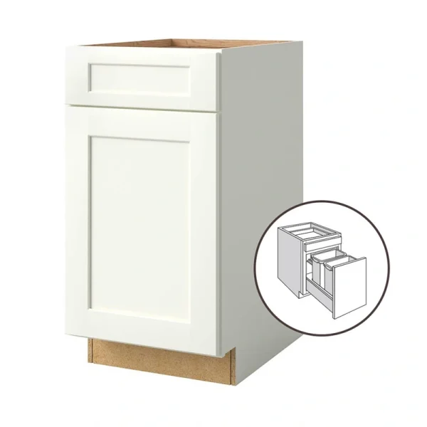 allen + roth Aveley 18-in W x 34.5-in H x 24-in D Linen 1-Drawer Pull-out Wastebasket Base Fully Assembled Cabinet (Flat Panel Shaker Style)