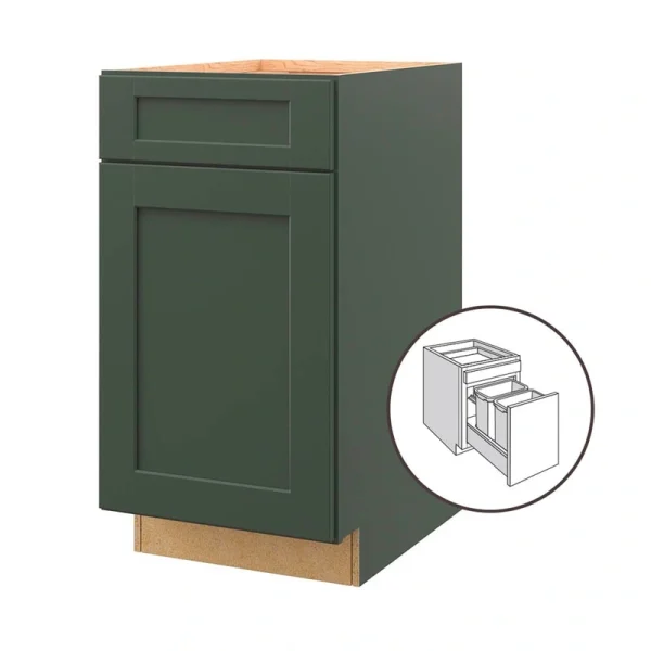 allen + roth Galway 18-in W x 34.5-in H x 24-in D Sage 1-Drawer Pull-out Wastebasket Base Fully Assembled Cabinet (Flat Panel Shaker Style)