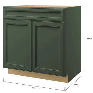 allen + roth Heathrow 33-in W x 34.5-in H x 24-in D Sage 1-Drawer Base Fully Assembled Cabinet (Recessed Panel Square Style)