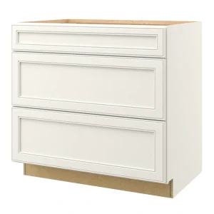 allen + roth McKeller 36-in W x 34.5-in H x 24-in D Linen 3-Drawer Base Fully Assembled Cabinet (Flat Panel Style)