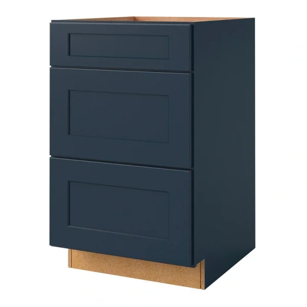allen + roth Port 21-in W x 34.5-in H x 24-in D Navy 3-Drawer Base Fully Assembled Cabinet (Flat Panel Style)