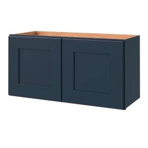 allen + roth Port 30-in W x 15.125-in H x 12-in D Navy Wall Fully Assembled Cabinet (Flat Panel Shaker Door Style)