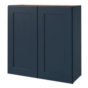 allen + roth Port 30-in W x 30.125-in H x 12-in D Navy Wall Fully Assembled Cabinet (Flat Panel Shaker Door Style)