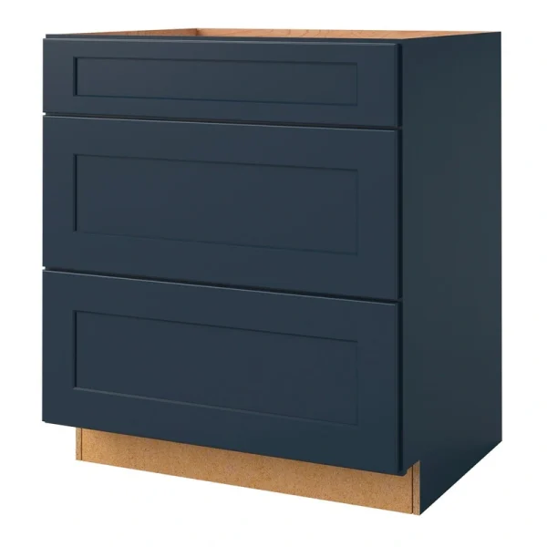 allen + roth Port 30-in W x 34.5-in H x 24-in D Navy 3-Drawer Base Fully Assembled Cabinet (Flat Panel Style)