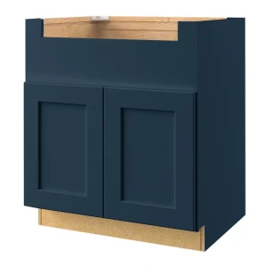 allen + roth Port 36-in W x 34.5-in H x 24-in D Navy Apron Front Sink Base Fully Assembled Cabinet (Flat Panel Shaker Style)