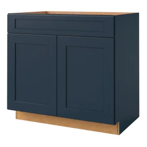 allen + roth Port 36-in W x 34.5-in H x 24-in D Navy Sink Base Fully Assembled Cabinet (Flat Panel Shaker Style)