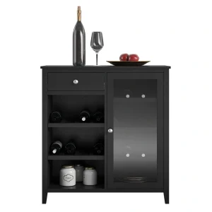 Ameriwood Home Tuxedo Contemporary/Modern Black Curio Cabinet with Wine Storage