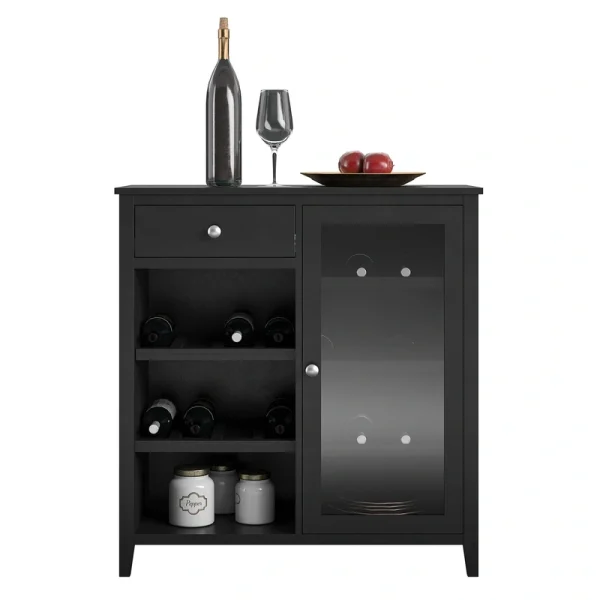 Ameriwood Home Tuxedo Contemporary/Modern Black Curio Cabinet with Wine Storage
