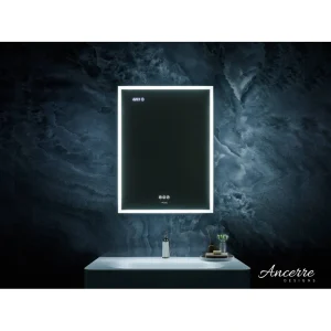 Ancerre Designs Pagani 24-in x 32-in Lighted LED Fog Free Surface/Recessed Mount Black Mirrored Soft Close Medicine Cabinet with Outlet