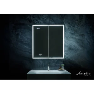 Ancerre Designs Pagani 30-in x 32-in Lighted LED Fog Free Surface/Recessed Mount Black Mirrored Soft Close Medicine Cabinet with Outlet