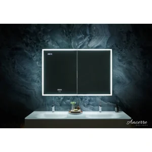 Ancerre Designs Pagani 36-in x 32-in Lighted LED Fog Free Surface/Recessed Mount Black Mirrored Soft Close Medicine Cabinet with Outlet