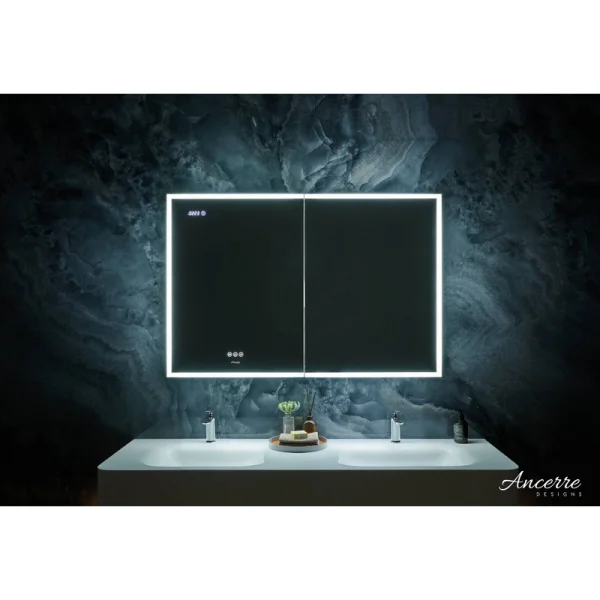 Ancerre Designs Pagani 36-in x 32-in Lighted LED Fog Free Surface/Recessed Mount Black Mirrored Soft Close Medicine Cabinet with Outlet