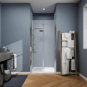 ANGELES HOME 30-31 3/8 in. W x 72 in. H Bi-Fold Semi-Frameless Shower Door in Chrome Finish with 1/4 in. Tempered Clear Glass
