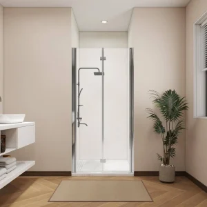 ANGELES HOME 32-33 3/8 in. W x 72 in. H Bi-Fold Semi-Frameless Shower Door in Chrome Finish with 1/4 in. Tempered Clear Glass