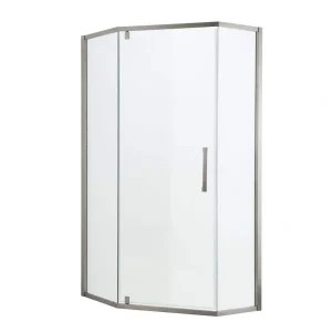 ANGELES HOME 34-1/8 in. W x 72 in. H Neo Angle Pivot Semi Frameless Corner Shower Enclosure in Brushed Nickel Finish with Hardware