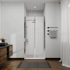 ANGELES HOME 34-35 3/8 in. W x 72 in. H Bi-Fold Semi-Frameless Shower Door in Chrome Finish with 1/4 in. Tempered Clear Glass