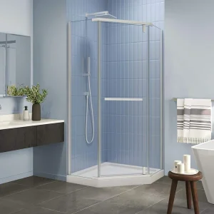 ANGELES HOME 34.75 in. W x 72 in. H Pivot Frameless Shower Door in Matte White with 1/4 in. Tempered Clear Glass