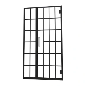ANGELES HOME 34 in. W x 72 in. H Pivot Frameless Shower Door in Matte Black with Pattern Glass