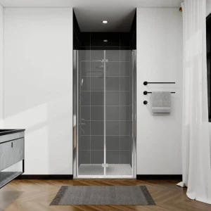 ANGELES HOME 36-37 3/8 in. W x 72 in. H Bi-Fold Semi-Frameless Shower Door in Chrome Finish with 1/4 in. Tempered Clear Glass