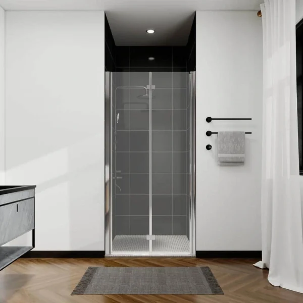 ANGELES HOME 36-37 3/8 in. W x 72 in. H Bi-Fold Semi-Frameless Shower Door in Chrome Finish with 1/4 in. Tempered Clear Glass