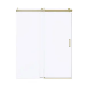ANGELES HOME 60 in. W x 76 in. H Single Sliding Frameless Soft-closing Shower Door in Gold with 1/4 in. (6mm) Tempered Clear Glass
