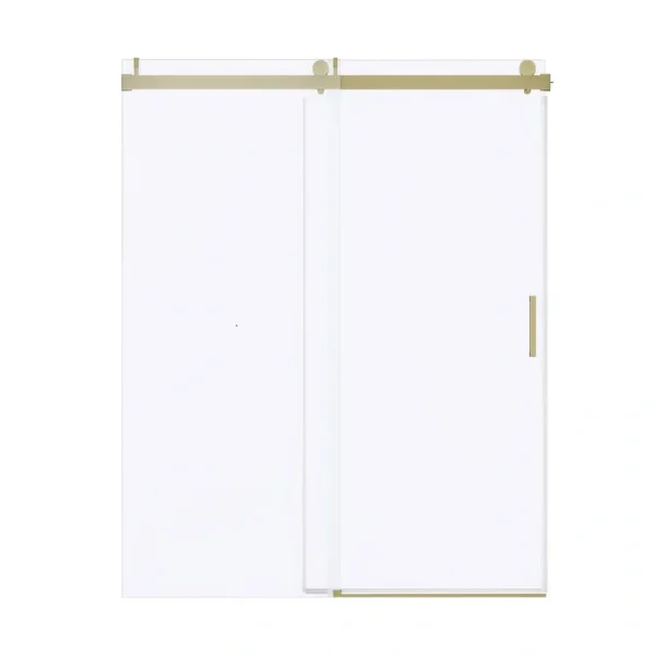 ANGELES HOME 60 in. W x 76 in. H Single Sliding Frameless Soft-closing Shower Door in Gold with 1/4 in. (6mm) Tempered Clear Glass