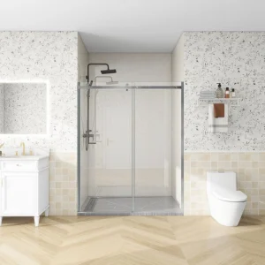 ANGELES HOME 60 in. W x74 in. H Sliding Frameless Shower Door in Chrome Finish with 5/16 in. Tempered Clear Glass