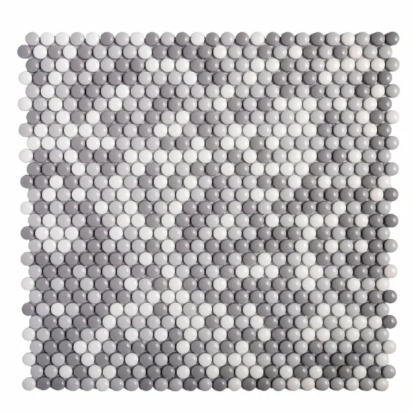 Apollo Tile (Sample) Alabaster White, Gray 12-in x 13-in Polished Glass Penny Round Patterned Floor and Wall Tile