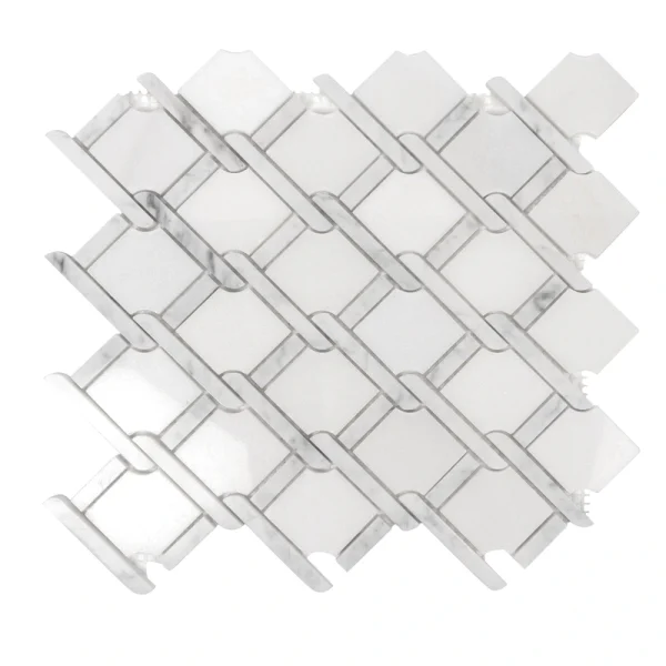 Apollo Tile (Sample) Athens White 4-in x 4-in Polished Marble Basketweave Mosaic Wall Tile