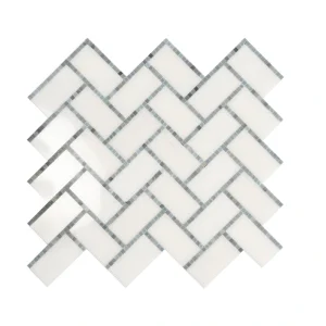 Apollo Tile (Sample) Athens White, Gray 10-in x 11-in Polished Marble Herringbone Patterned Floor and Wall Tile