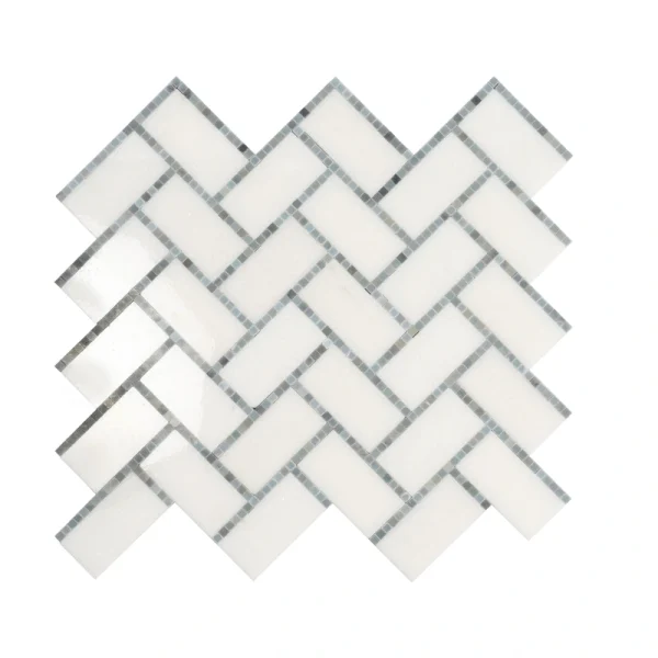 Apollo Tile (Sample) Athens White, Gray 10-in x 11-in Polished Marble Herringbone Patterned Floor and Wall Tile