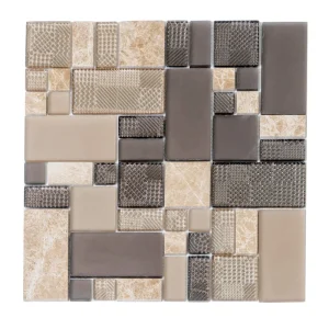 Apollo Tile (Sample) Beige and Brown 4-in x 4-in Honed Glass/Metal/Stone Marble Versailles Mosaic Floor and Wall Tile