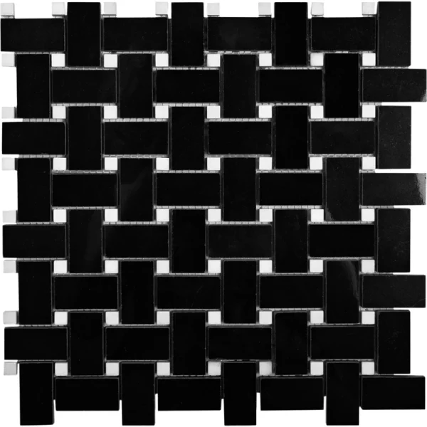Apollo Tile (Sample) Black 4-in x 4-in Polished Marble Basketweave Patterned Floor and Wall Tile