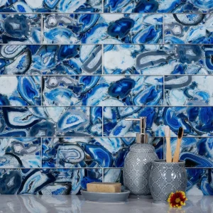 Apollo Tile (Sample) Blue 3-in x 12-in Glossy Glass Brick Subway Floor and Wall Tile