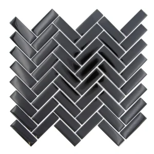 Apollo Tile (Sample) Colorway Black 4-in x 4-in Glossy Glass Herringbone Mosaic Floor and Wall Tile