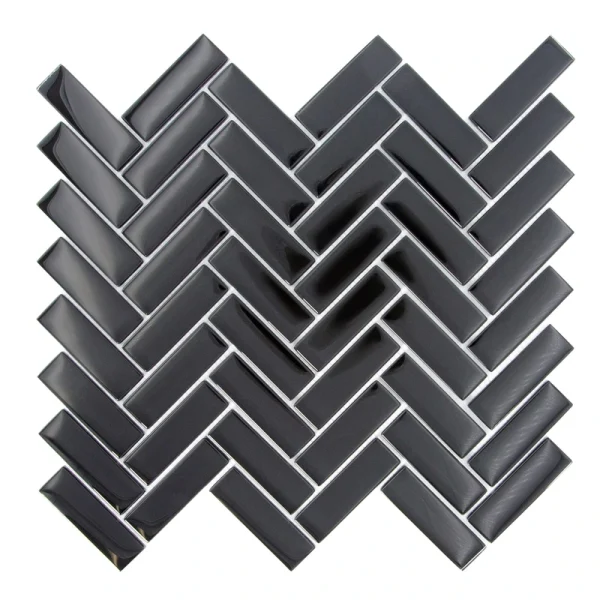 Apollo Tile (Sample) Colorway Black 4-in x 4-in Glossy Glass Herringbone Mosaic Floor and Wall Tile