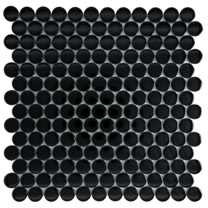 Apollo Tile (Sample) Colorway Black 4-in x 4-in Glossy Glass Penny Round Mosaic Floor and Wall Tile