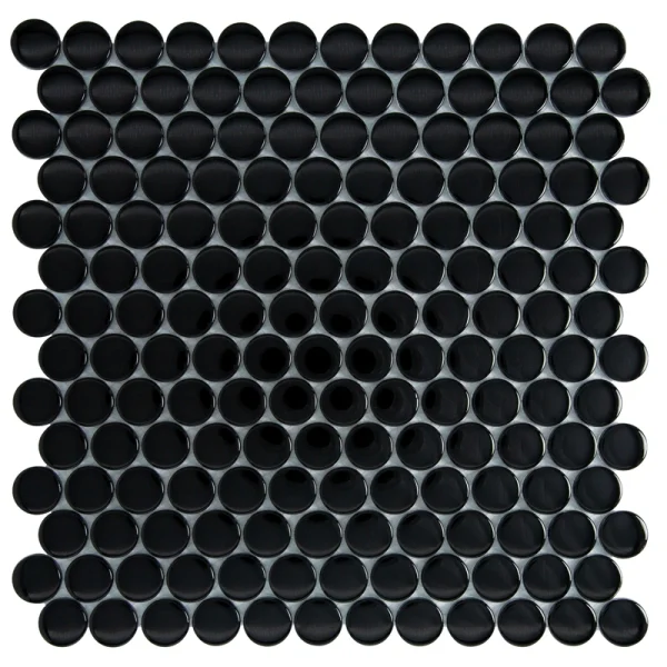 Apollo Tile (Sample) Colorway Black 4-in x 4-in Glossy Glass Penny Round Mosaic Floor and Wall Tile
