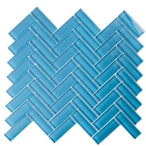 Apollo Tile (Sample) Colorway Sea Blue 4-in x 4-in Glossy Glass Herringbone Floor and Wall Tile