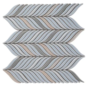 Apollo Tile (Sample) Deluxe White and Blue 10-in x 12-in Glossy Ceramic Herringbone Patterned Wall Tile