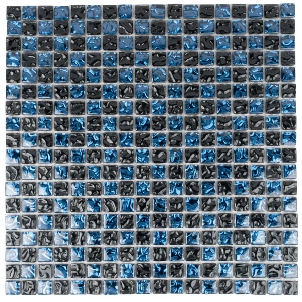 Apollo Tile (Sample) Elaina Blue and Black 4-in x 4-in Glossy Glass Uniform Squares Mosaic Floor and Wall Tile
