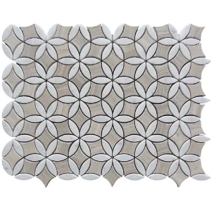 Apollo Tile (Sample) Floor and Wall Tile White and Beige 4-in x 4-in Polished Marble Pinwheel Patterned Floor and Wall Tile