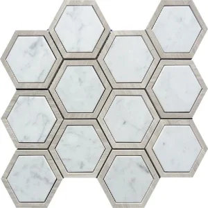 Apollo Tile (Sample) Floor and Wall Tile Wooden Gray and White 4-in x 4-in Polished Marble Honeycomb Patterned Floor and Wall Tile