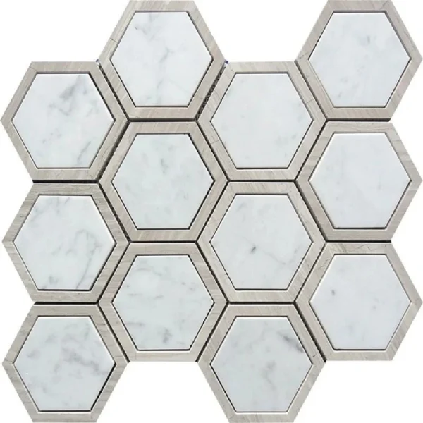 Apollo Tile (Sample) Floor and Wall Tile Wooden Gray and White 4-in x 4-in Polished Marble Honeycomb Patterned Floor and Wall Tile